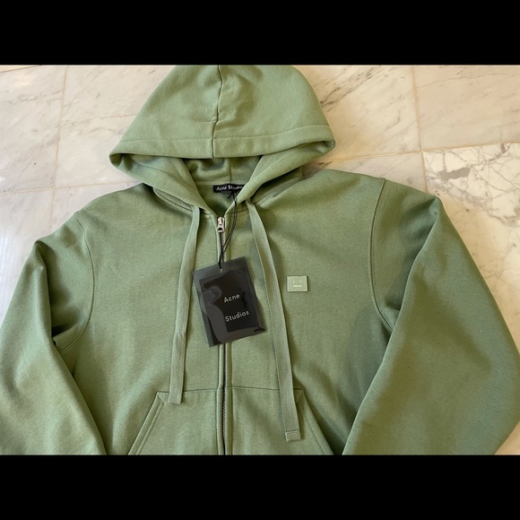 Acne Studios Face-patch Hooded Sweatshirt Dusty Green Unisex Size S - Picture 3 of 5